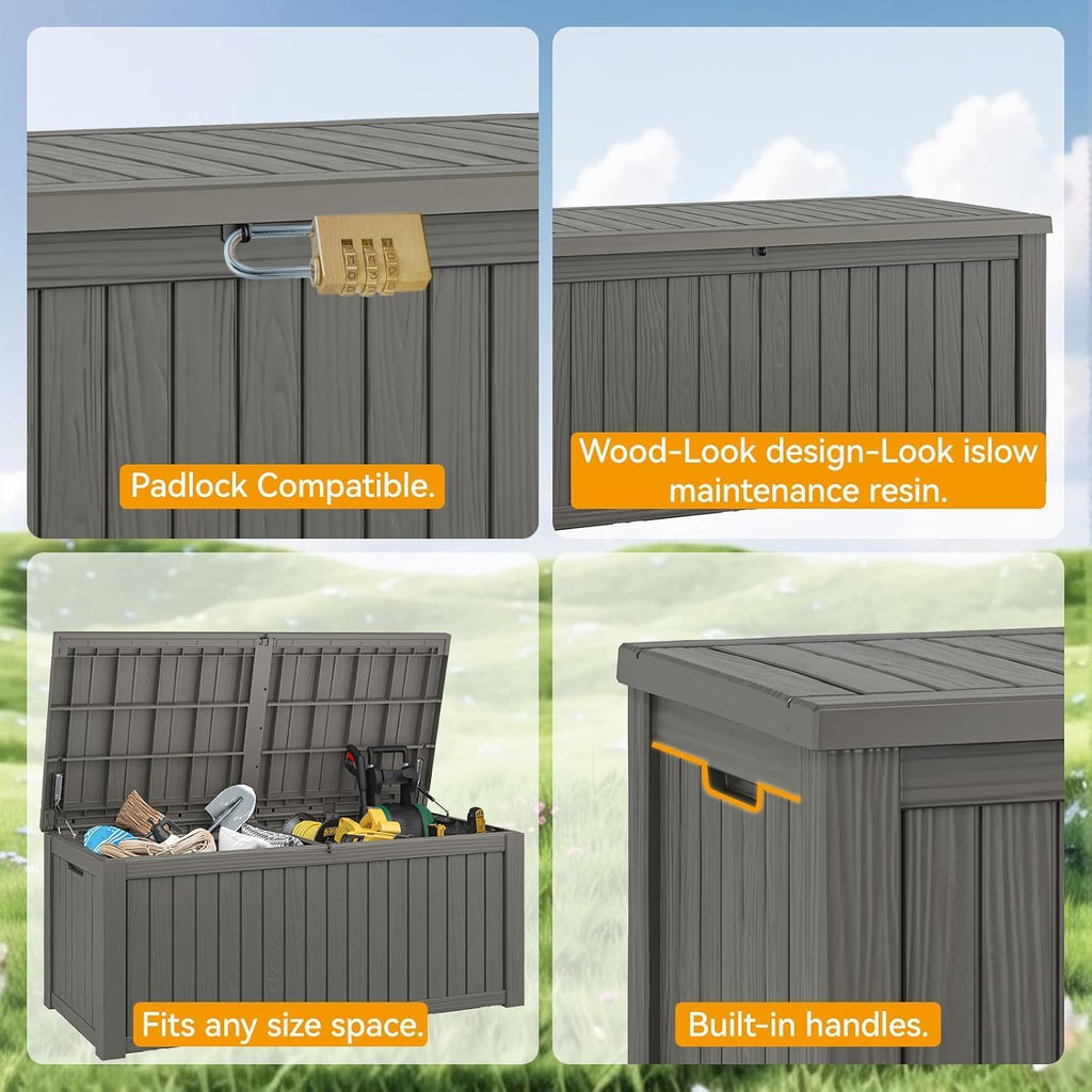 180 gallon outdoor storage box waterproof deck box showing dimensions