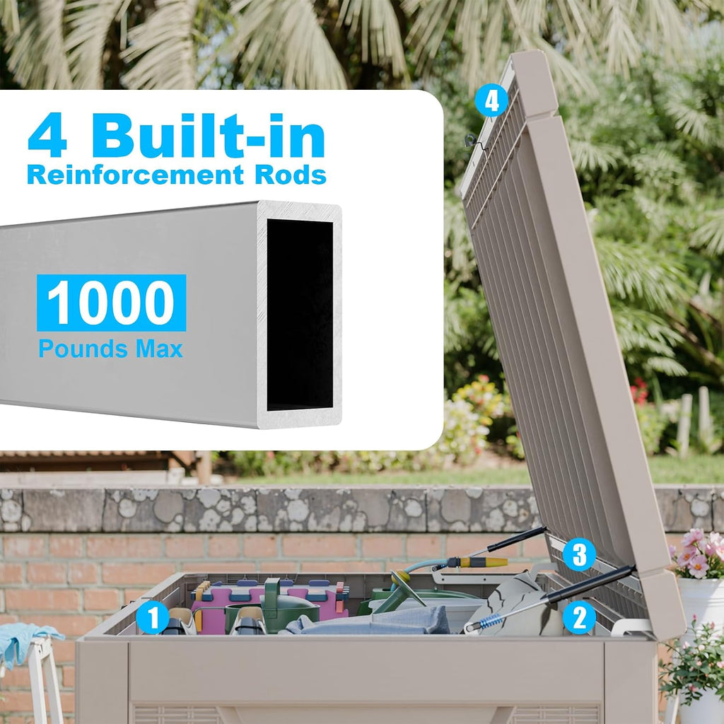 321 gal outdoor storage box lockable waterproof deck, package contents