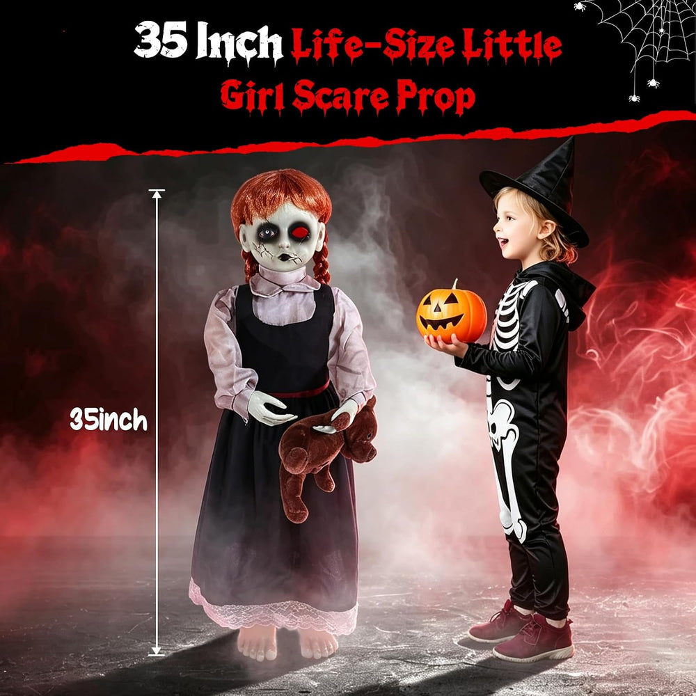 Quntis 35Inch Scary Halloween Animatronic Outdoor Decoration, Sound & Tou...