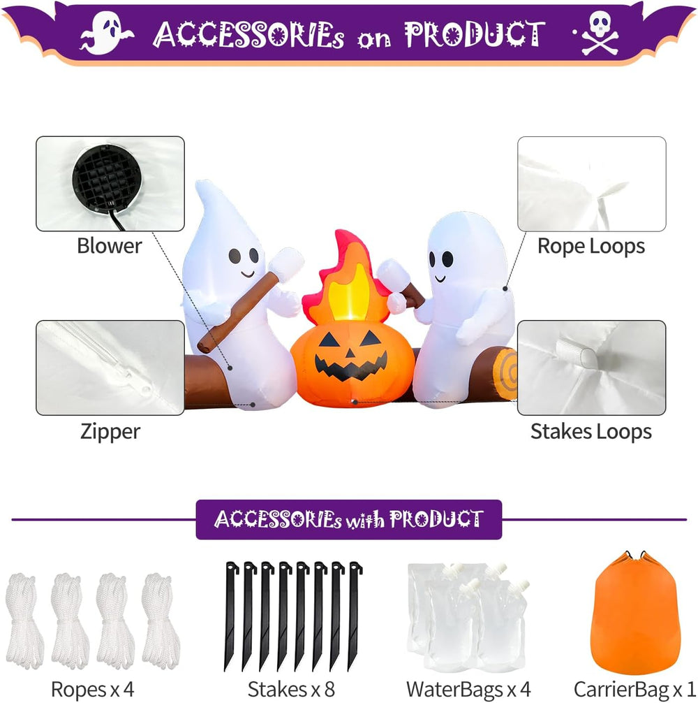 DomKom 6FT Halloween Inflatable Blow Up Decorations, Cute Ghosts Roasting Mar...