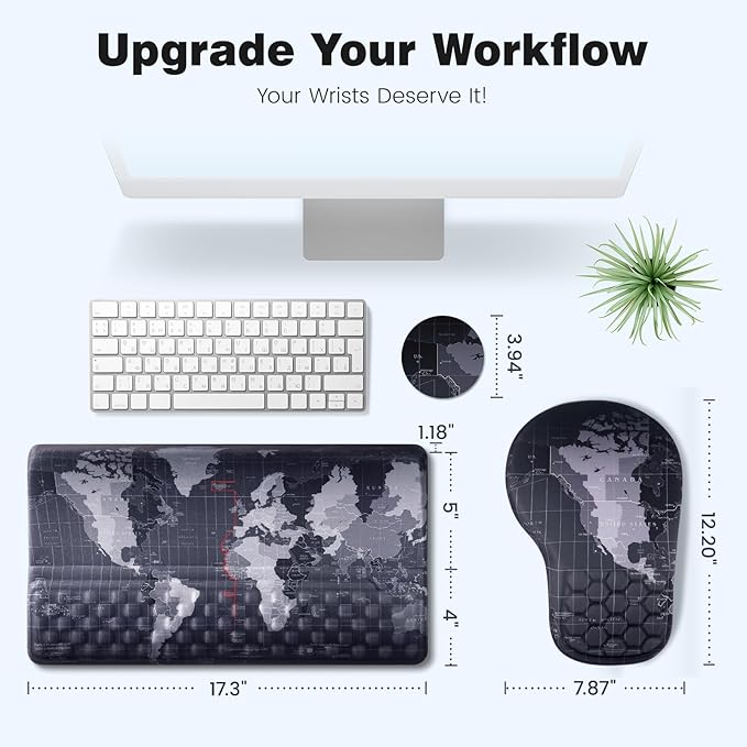 Ospelelf Ergonomic Mouse Pad and Keyboard Stand Wrist Rest Set, Memory Foam