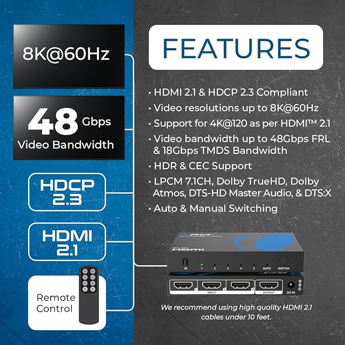 OREI 8K HDMI Switch 5 in 1 Out – HDMI Switch