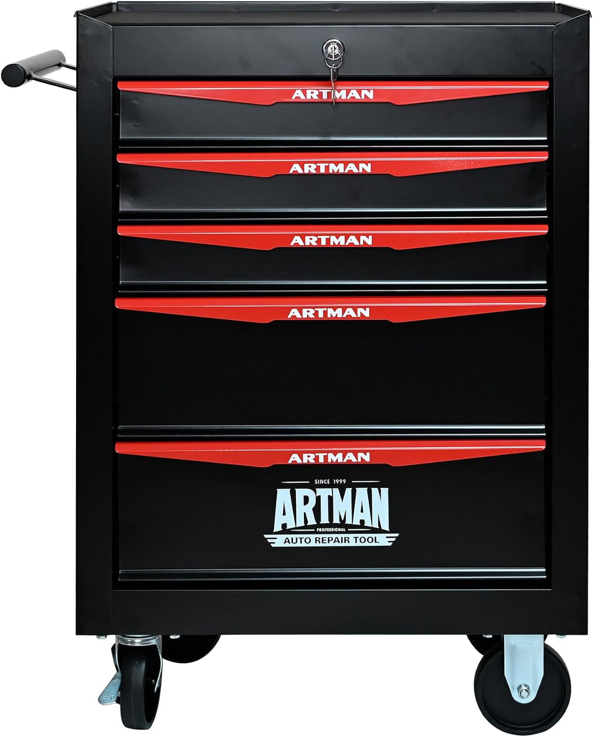 Heavy Duty 5-Drawer Rolling Tool Chest, Key Lock Tool Storage Cabinet with Lockable Casters & Drawer Liners, Mobile Tool Organizer Cart for Garage Workshop Warehouse Repair Shop (Black)