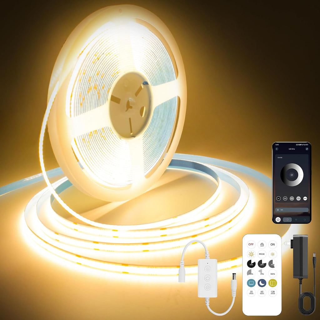 Pandery COB LED Strip Lights Warm White, 24V Dimmable led Light Strip KIT