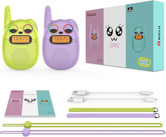 Qniglo Walkie Talkies for Kids Rechargeable 2 Pack, Christmas Birthday Gifts