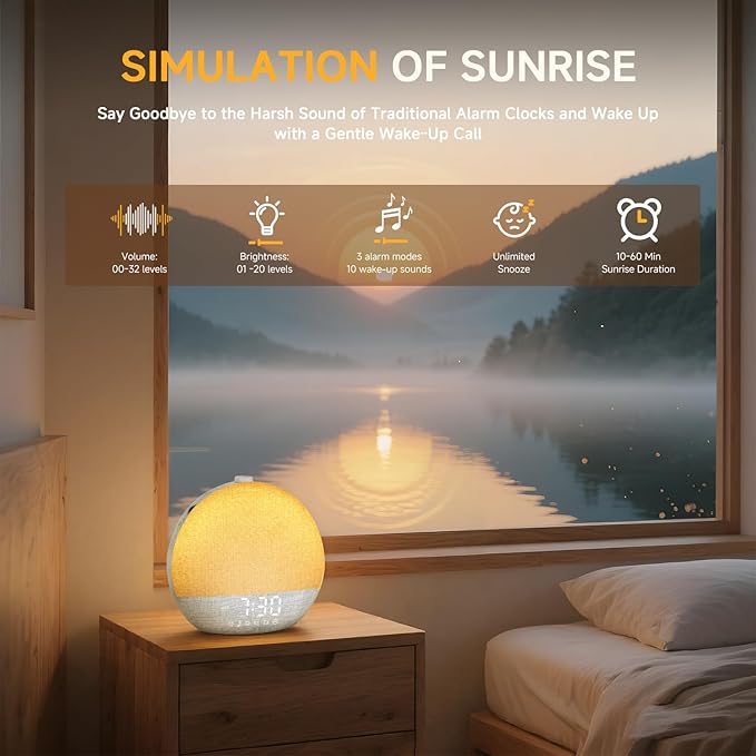 Geuuap Sunrise Alarm Clock White Noise Sound Machine