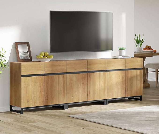 WAMPAT Modern TV Stand for TVs up to 110 inch, 3 in 1 Wood Entertainment Center
