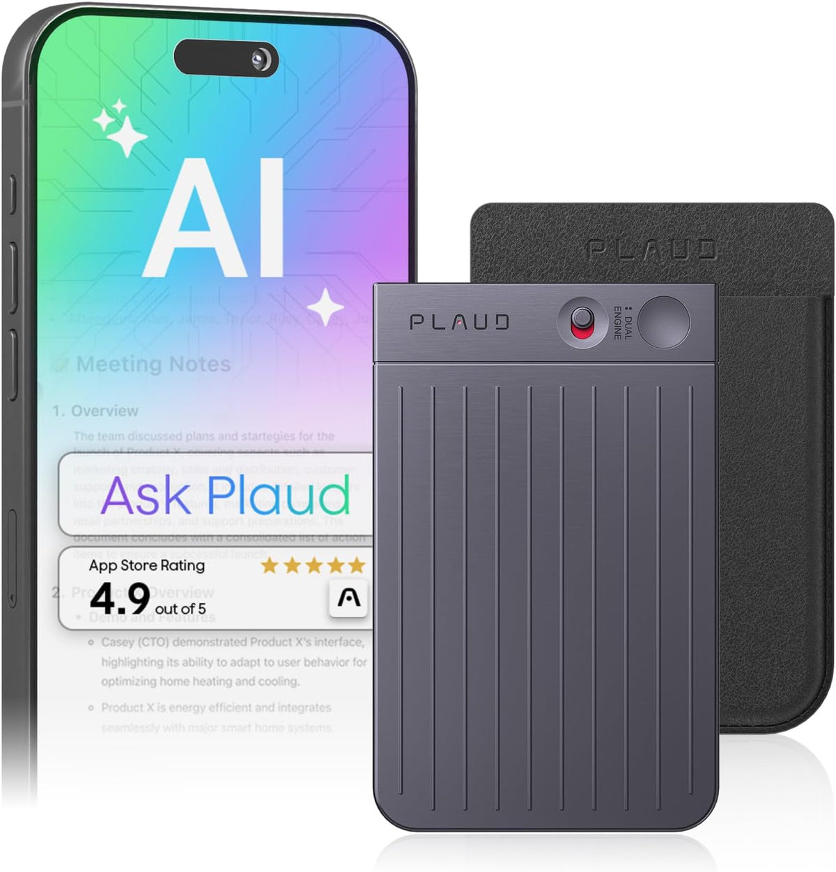 Plaud Note AI Voice Recorder, Voice Recorder w/Case, App Control, Transcribe &