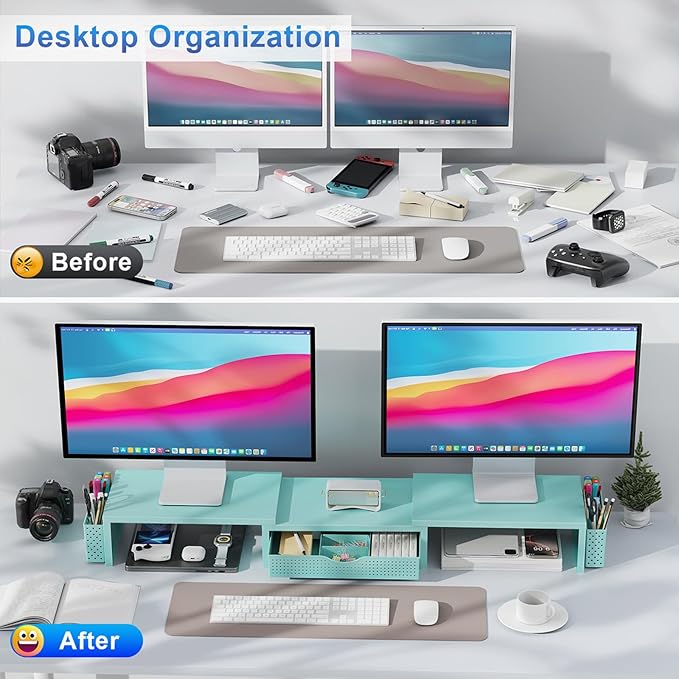 gianotter Dual Monitor Stand Riser, Desk Organizer