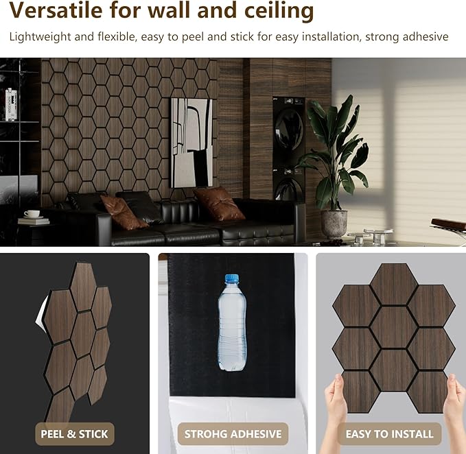 Hexagon Acoustic Wall Panels, Self-Adhesive Sound Absorbing Wall Panel by ARMURO (4 Pack)