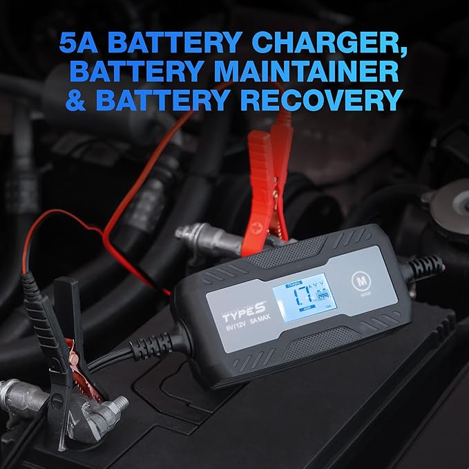 Type S 5A Smart Battery Charger & Maintainer – 6V & 12V Automatic Car Battery