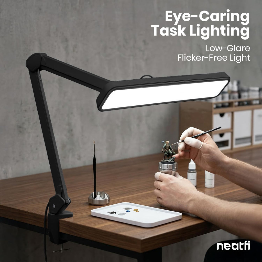 Neatfi 2500LM LED Task Lamp w/Clamp, 22-Inch Wide Head, Non-CCT (Black)