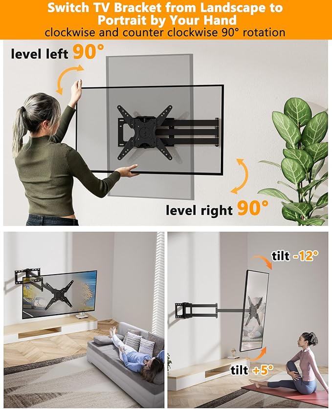 Extra Long Arm TV Wall Mount 48'' Extension, Rotating TV Wall Mount 180° Heavy