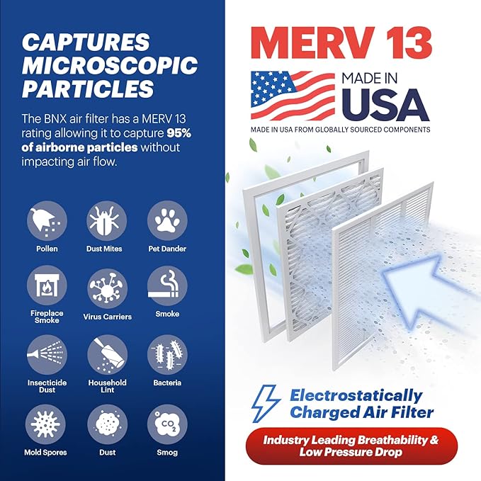 BNX TruFilter 16x25x1 Air Filter MERV 13 (6 Pack)