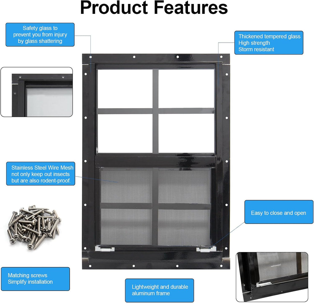 neatiease upgraded shed windows 2 pack, 24" x, close-up detail