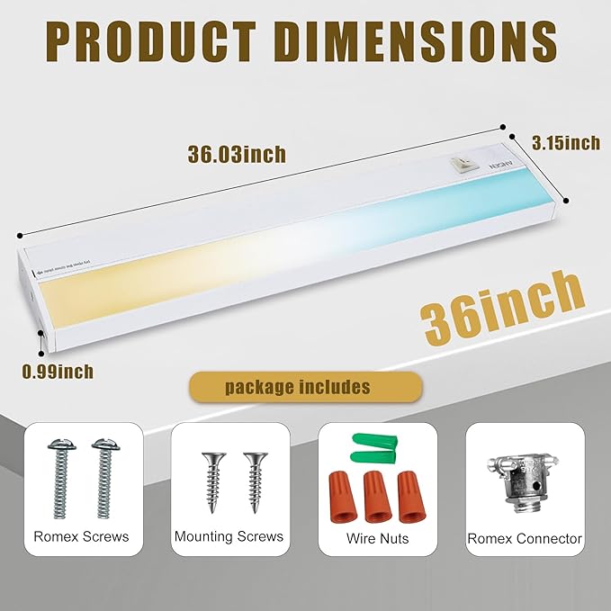 Ansen Hardwired Under Cabinet Lighting, 36in 22W LED Light