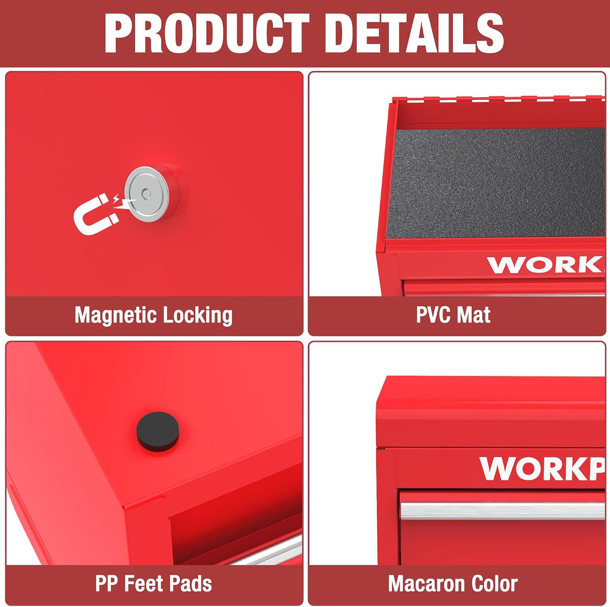 WORKPRO Mini Metal Tool Box with 2 Drawers and Top Storage