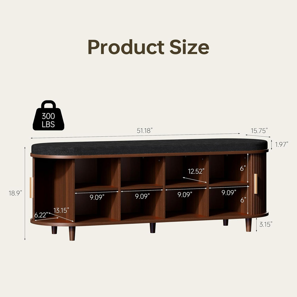 Entryway Bench with Storage: 51.2" Wooden Bedroom Shoe Bench with Thicke...