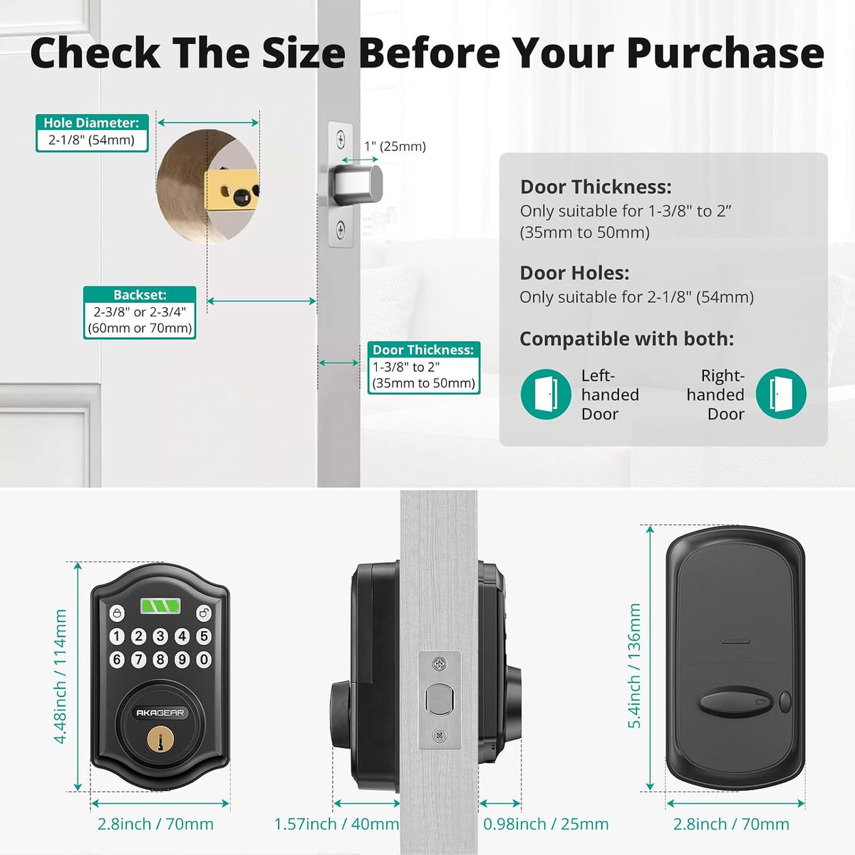 akagear keyless entry door lock, keypad deadbolt, matte on a desk or shelf