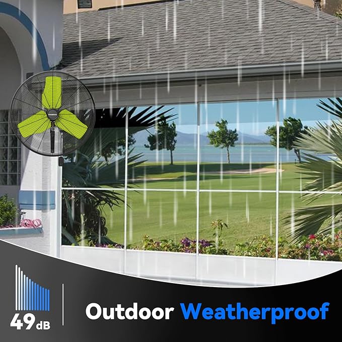 Pro 9500 CFM 24" Outdoor IP44 Waterproof Wall Mount Fan, 3-Speed Oscillating