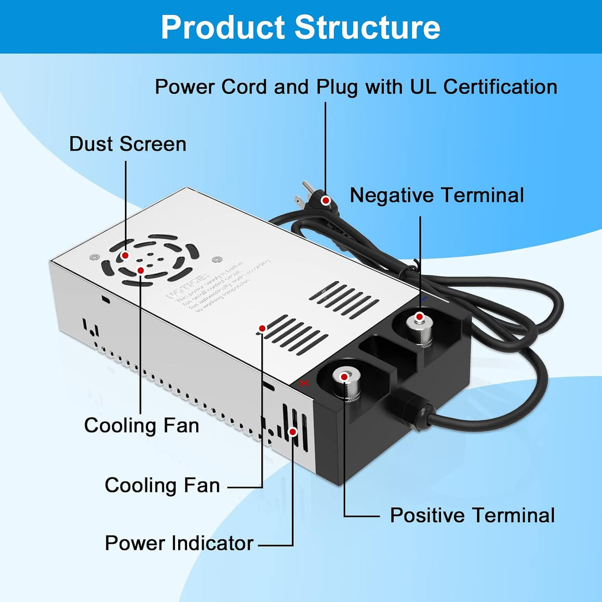 imaycc ac to dc converter - 110v to, front angle view