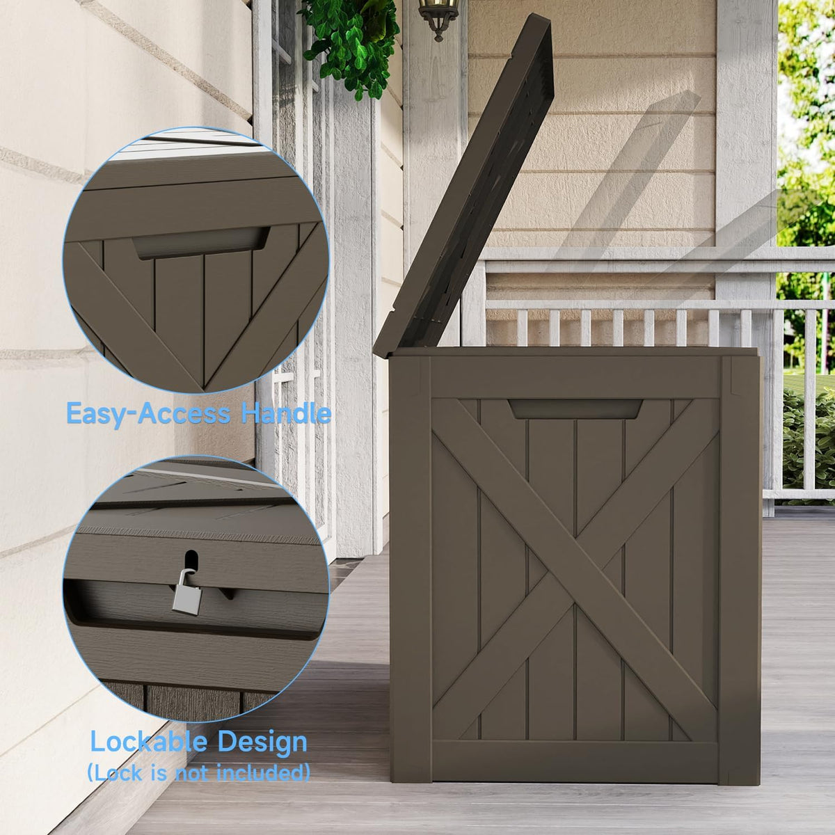 easyup 35 gallon outdoor storage box waterproof weatherproof, side view