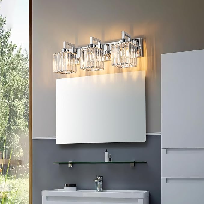 FDPBY Modern Bathroom Vanity Light 3-Lights Chrome Crystal Wall Lamp Bathroom