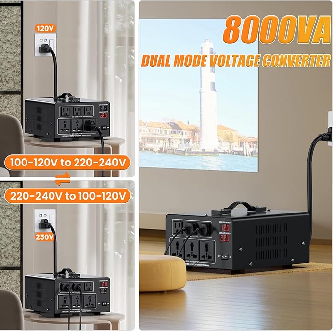 8000W Voltage Converter Transformer Step Up 110V/120V to220V/240V or Step Down