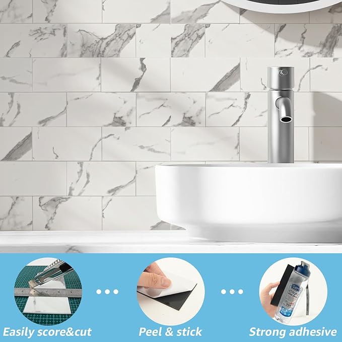Art3d 102-Piece Faux Stone Peel and Stick Backsplash Tile, Waterproof Thick PVC