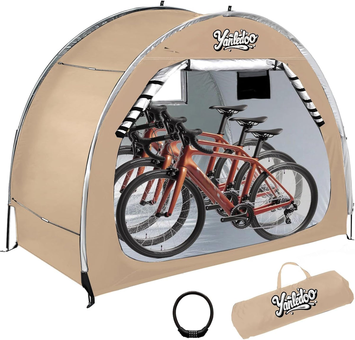 Bicycle Cover Fits 2-3 Bikes, Outdoor Bike Shed, Bike Tent (Beige)