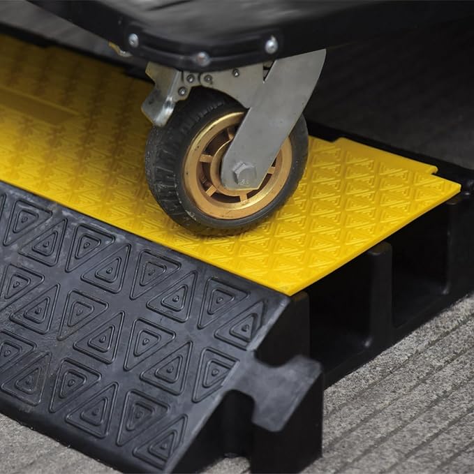 OranLite Large 2-Channel Rubber Floor Cable Protector Ramp, Heavy-Duty Floor