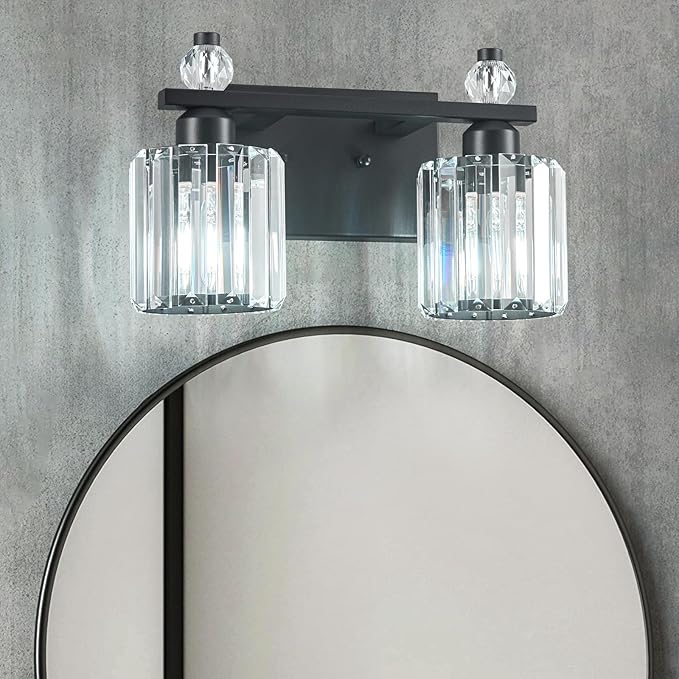 FDPBY Bathroom Vanity Lights 2-Light Sand Black Modern Crystal Vanity Light