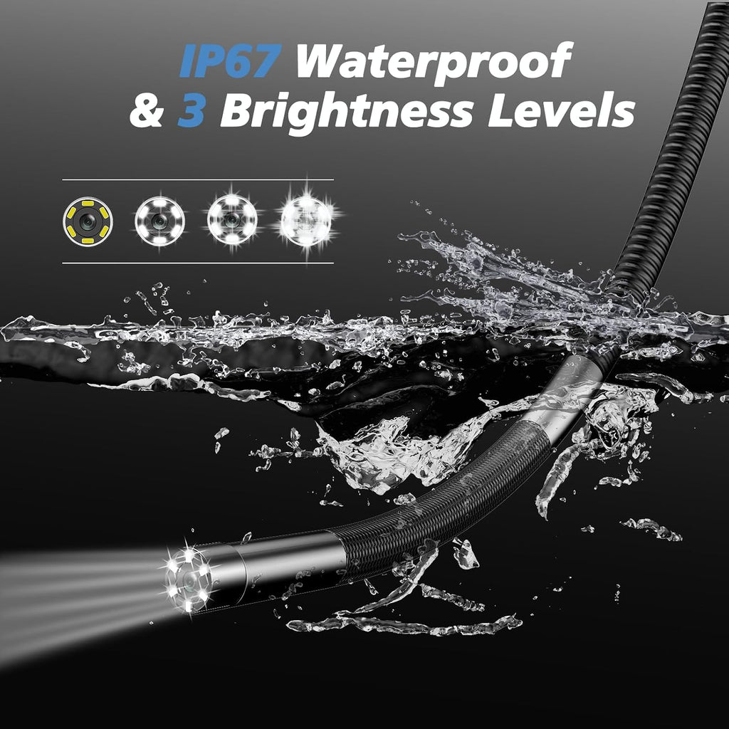2-way articulating borescope, 0.25in/6.3mm probe, 5" screen, 5ft showing dimensions