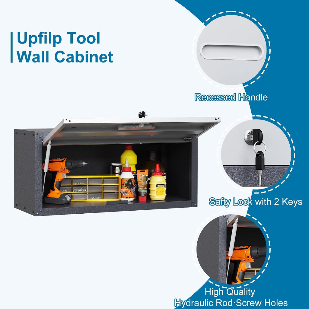 6-Piece Garage Storage Cabinets System Heavy Duty Workshop Set Includes Wall-Mounted and Rolling Cart Metal Tool Organization System for Garage Workshop