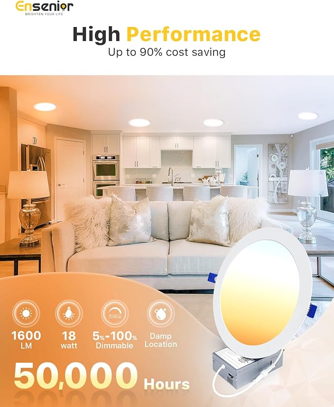 Ensenior 12 Pack 8 Inch LED Recessed Ceiling Light, 2700K-5000K 5CCT, 1600LM