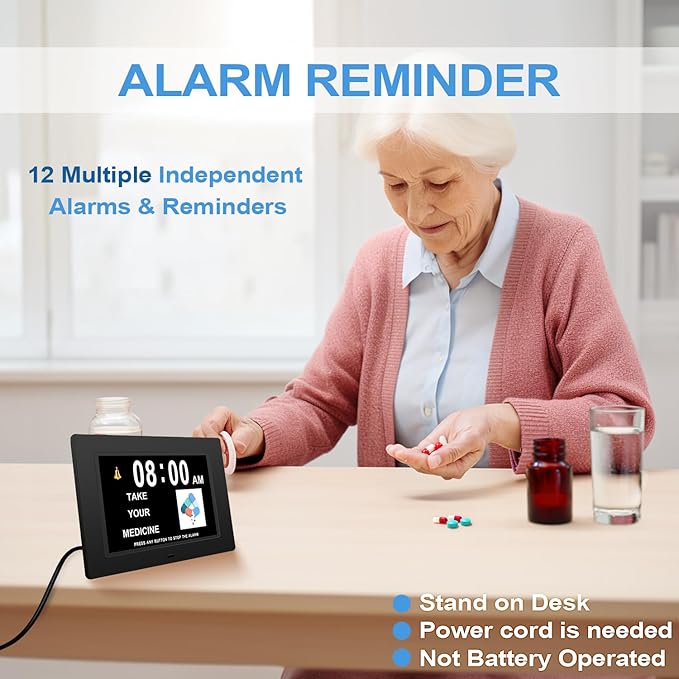 JALL 【2024 New】 Digital Calendar Dementia Day Clock, 7 Inch Large Screen Display