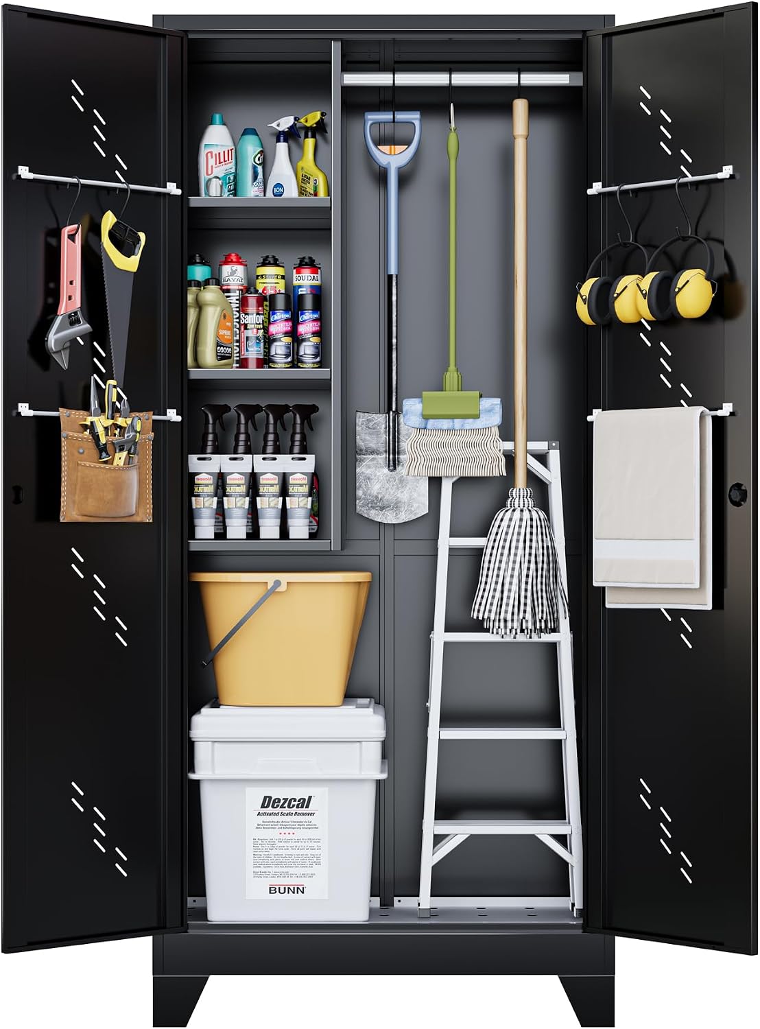 75" Taller Metal Garage Storage Cabinet,Tool Chest, Large Office Storage Cabinet with Lock Doors, Stainless Steel Bottom Plate with Holes,Utility Room Organization(H75* D16.53*L33.85)(Black)