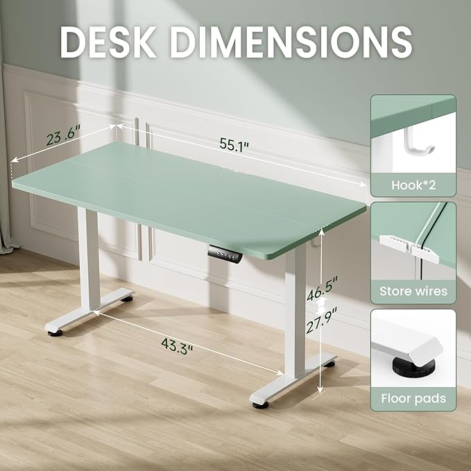 Veken 55 Inch Large Electric Standing Desk, 4 Memory Heights Adjustable