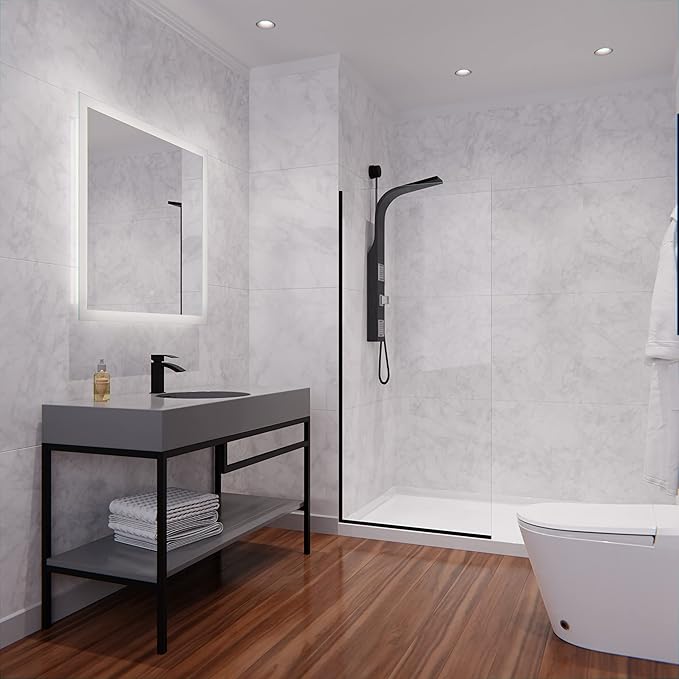 ANZZI 74 X 34 Inch Frameless Fixed Glass Shower Screen Shower Door in Matte