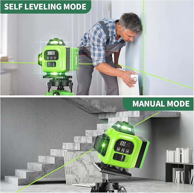 16 Line Laser Level 360 Self Leveling, 4x360°Professional 4D Green Cross Line