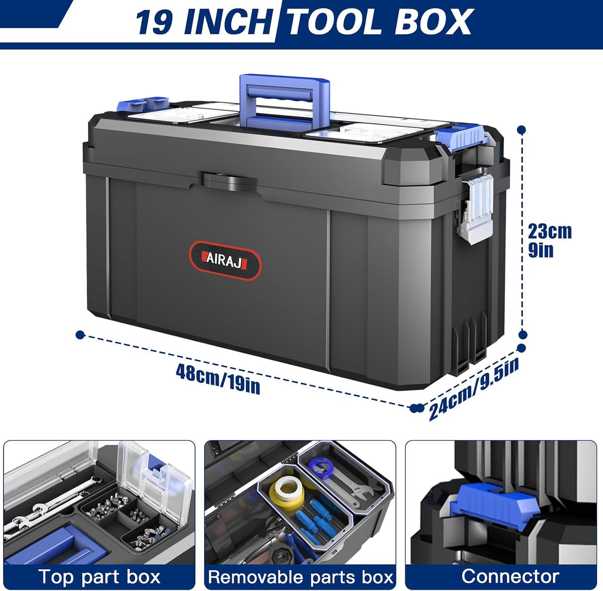 AIRAJ 3 In 1 Rolling Tool Box with Wheels, Stackable Tool Box,17 +19 +21 In