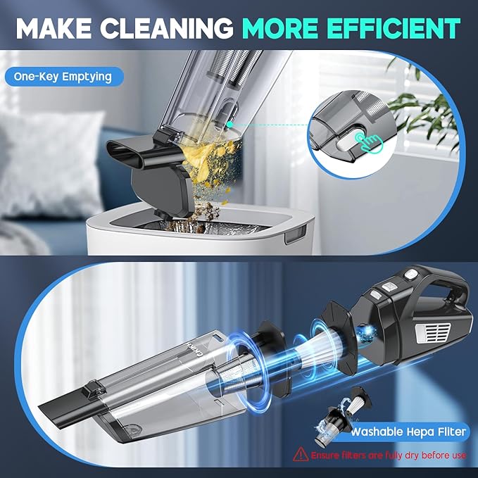 CKIKH Handheld Vacuum Cordless, 15000PA Strong Suction Hand Held Car Vacuum