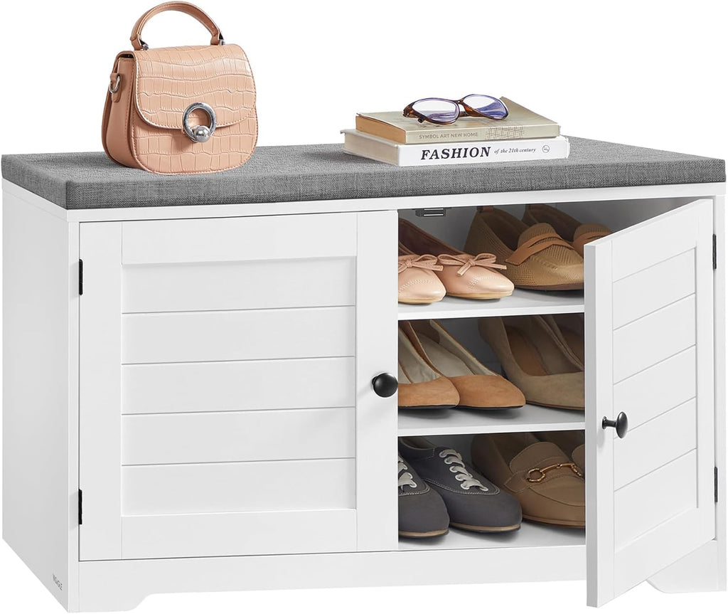 vasagle 3-tier shoe storage bench with cushion, 14 shown in use