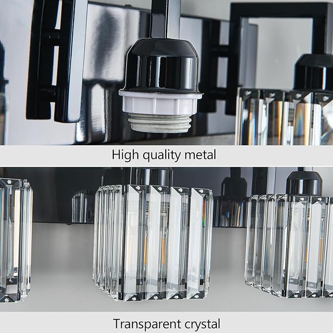 FDPBY Modern Bathroom Vanity Light 4-Lights Plating Black Vanity Light Crystal
