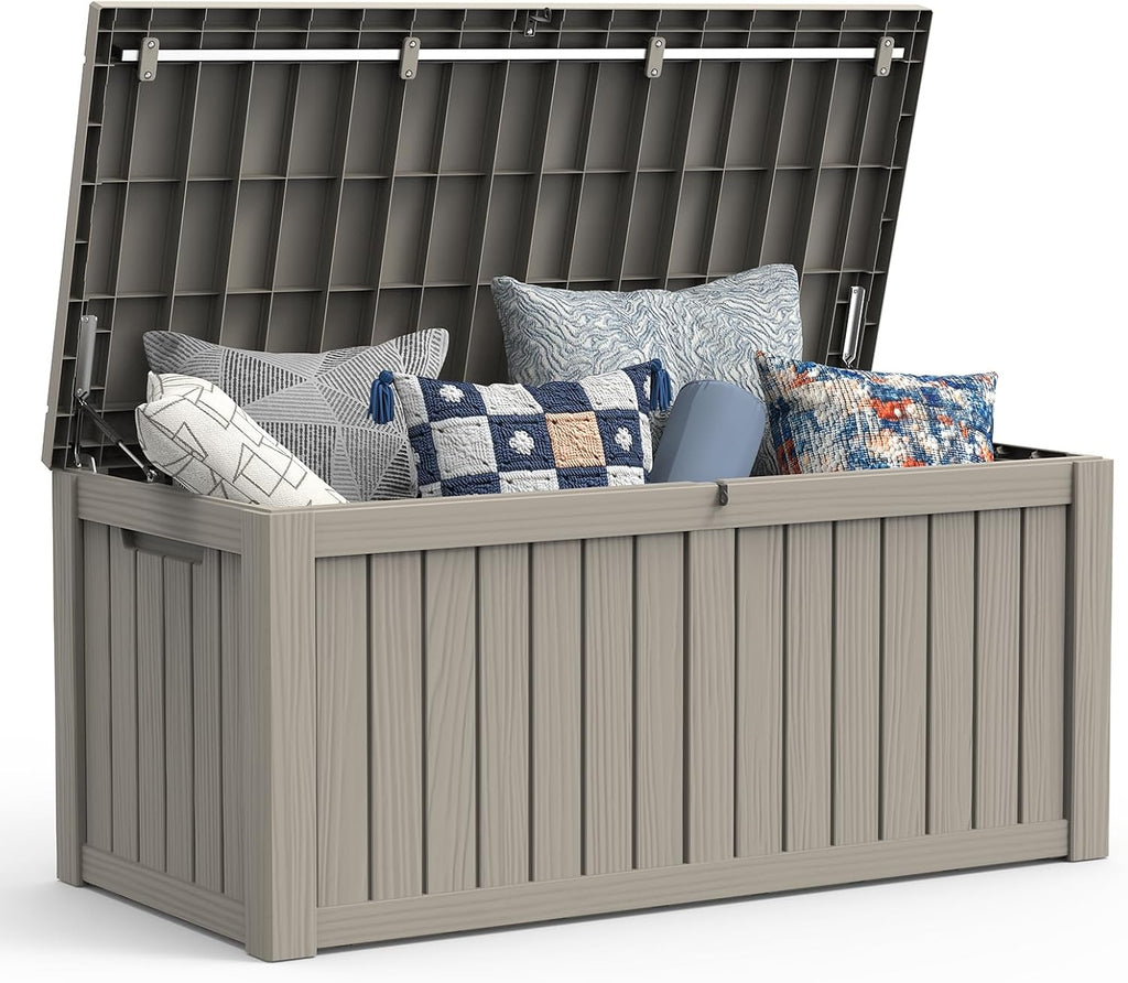 Mars Villa Deck Box, Outdoor Storage Box Waterproof, 120 Gallon, Grey