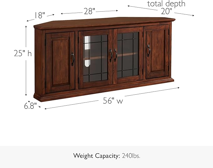 Leick Home Riley Corner TV Stand 60 in, Burnished Oak, Solid Wood, Beveled