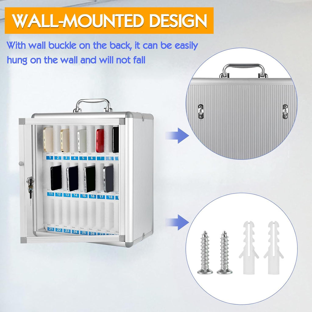 30 slots aluminum alloy cell phone locker, phone showing dimensions