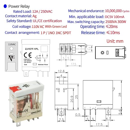 6Pcs 12 Amp Power Relay Switch Electromagnetic