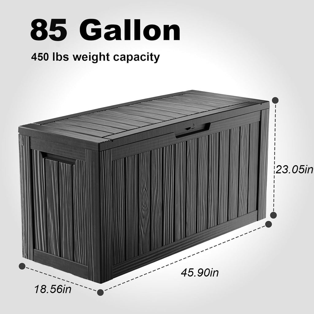85 gallon waterproof outdoor storage box,deck boxs for shown in use