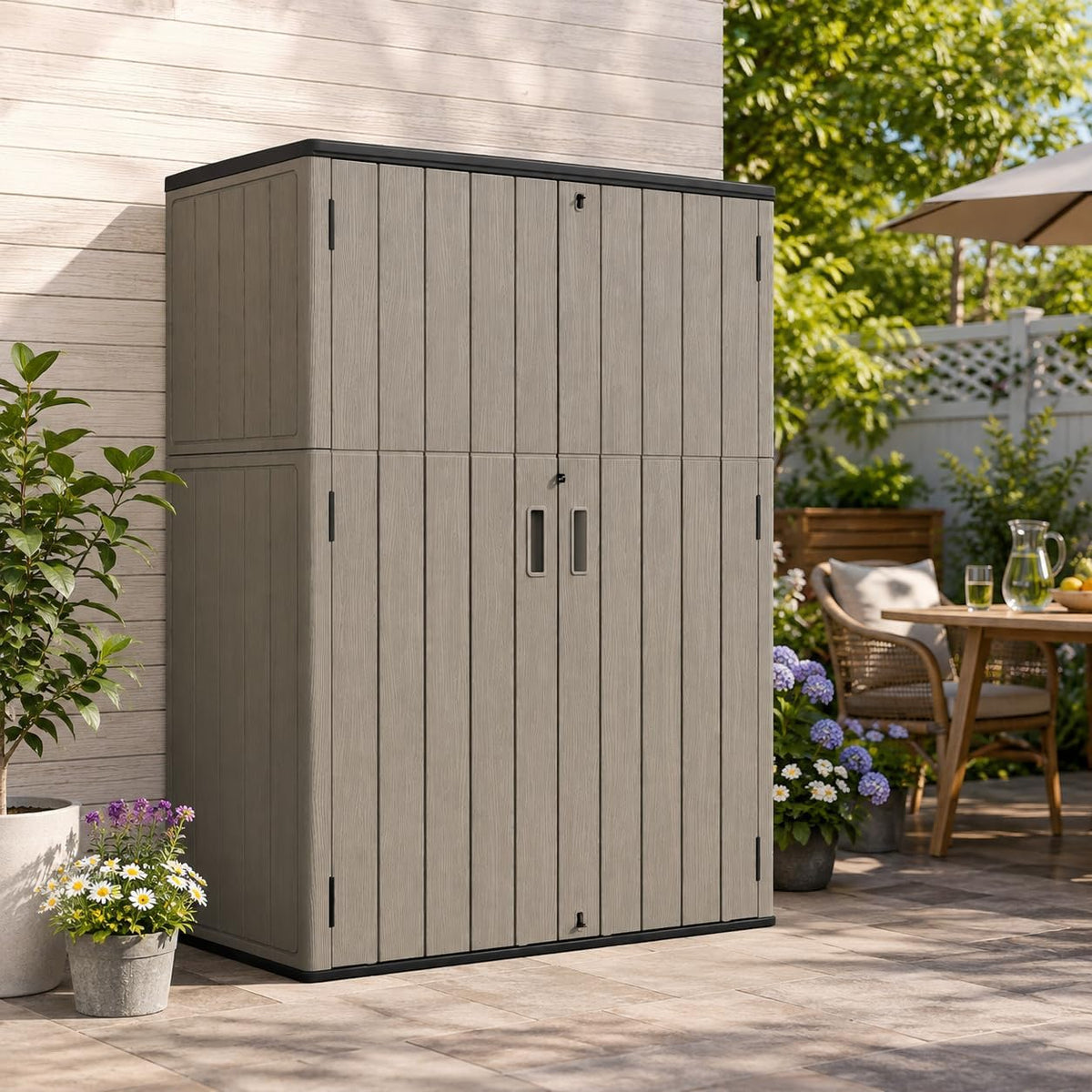 ADDOK 57 Cu.Ft Outdoor Storage Shed,Resin Storage Cabinet with Floor
